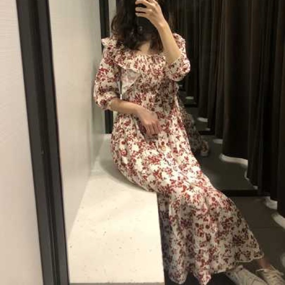 Zara off the shoulder rustic printed dress - Picture 3 of 10